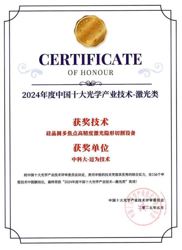 正规配资之家门户 联合中科大研发创新，迈为股份荣获2024年度中国十大光学产业技术激光类奖